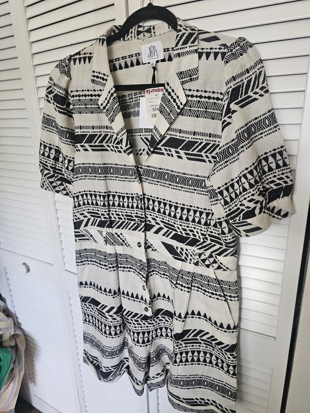 Ya Los Angeles Black and White Aztec Print Button Romper
